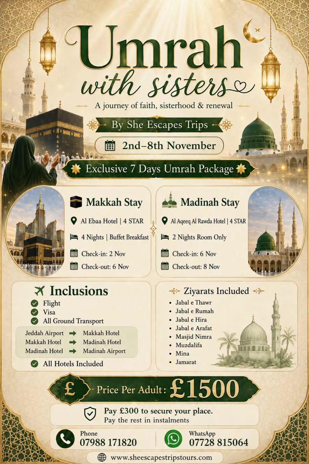 Umrah with Sisters 2nd-8th November,2026