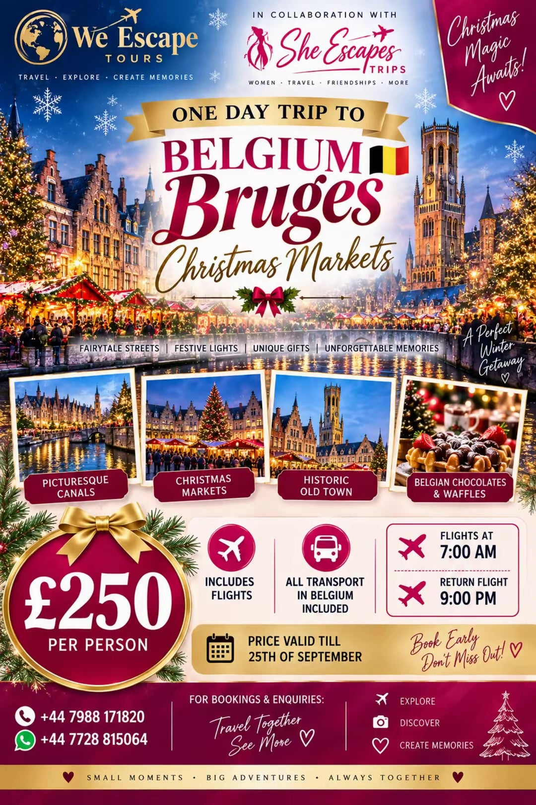 Trip to Bruges Christmas Markets,Belgium 5th December,2026