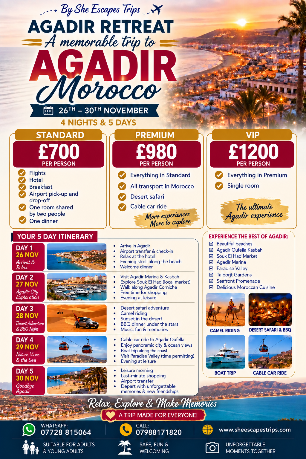 Trip to Agadir ,Morocco 26th-30th November,2026