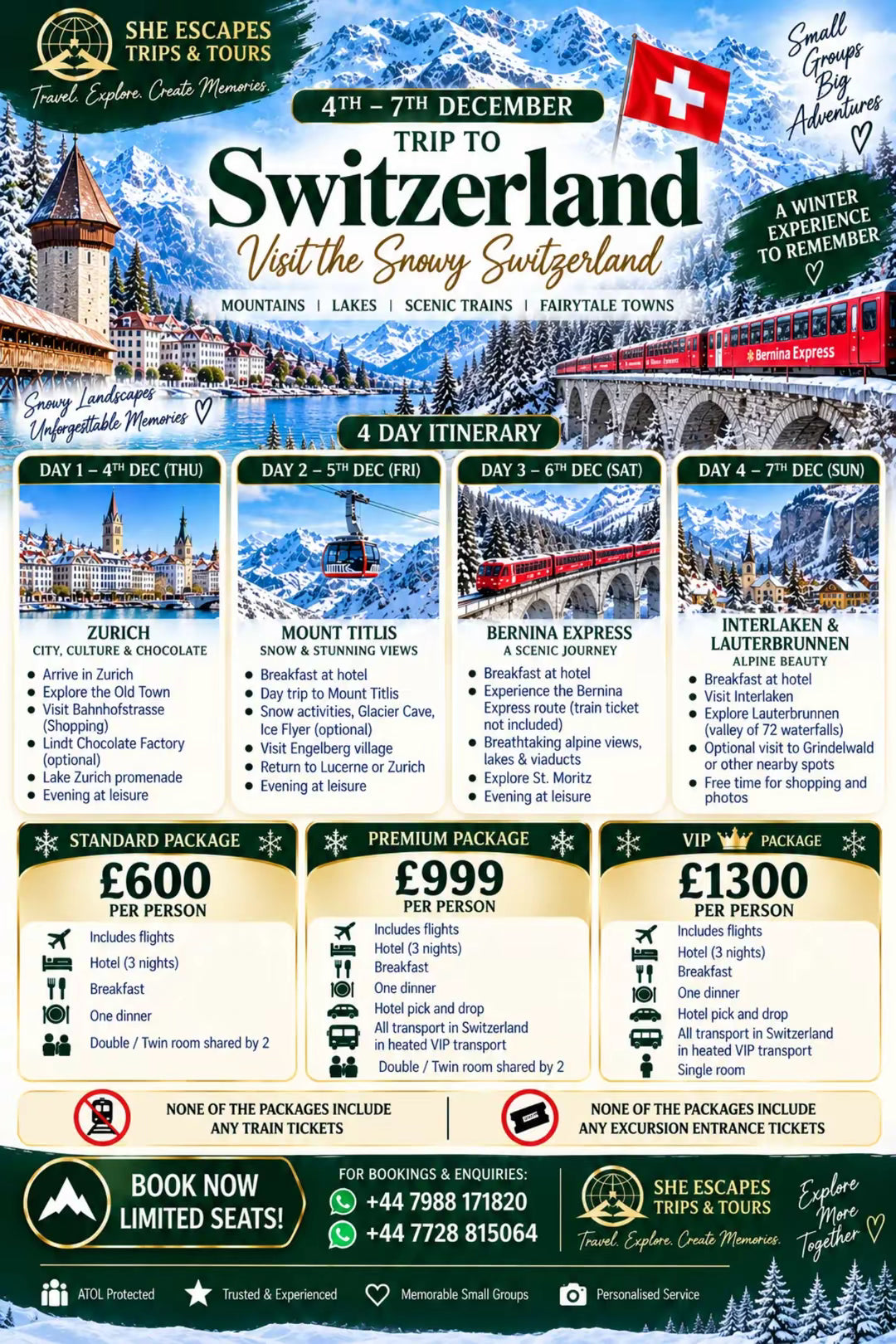 Trip to Switzerland 4th-7th December,2026